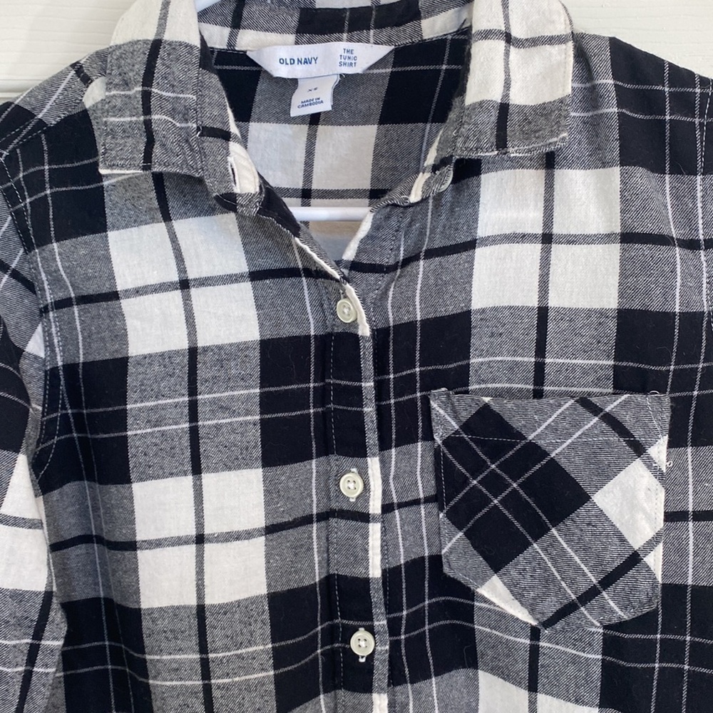 Women’s Flannel Tunic Shirt in Black White XS - Picture 3 of 5